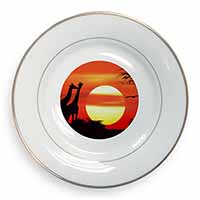 Sunset Giraffes Gold Rim Plate Printed Full Colour in Gift Box