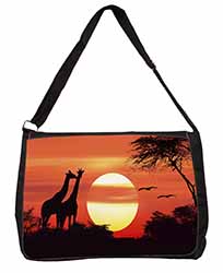 Sunset Giraffes Large Black Laptop Shoulder Bag School/College