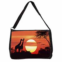 Sunset Giraffes Large Black Laptop Shoulder Bag School/College