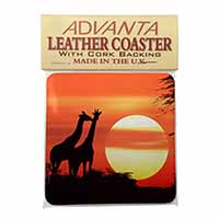 Sunset Giraffes Single Leather Photo Coaster