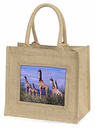 Giraffes Natural/Beige Jute Large Shopping Bag