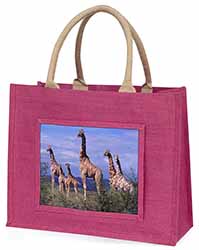 Giraffes Large Pink Jute Shopping Bag
