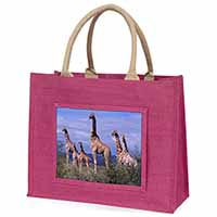 Giraffes Large Pink Jute Shopping Bag