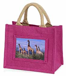 Giraffes Little Girls Small Pink Jute Shopping Bag
