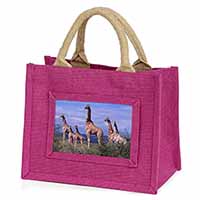 Giraffes Little Girls Small Pink Jute Shopping Bag