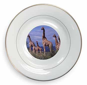 Giraffes Gold Rim Plate Printed Full Colour in Gift Box