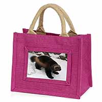 Wolferine in Snow Little Girls Small Pink Jute Shopping Bag