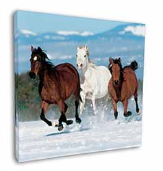 Running Horses in Snow Square Canvas 12"x12" Wall Art Picture Print