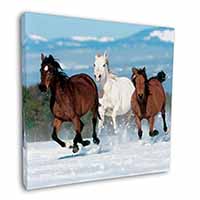 Running Horses in Snow Square Canvas 12"x12" Wall Art Picture Print