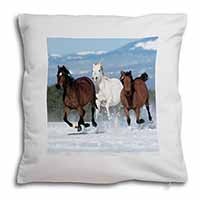 Running Horses in Snow Soft White Velvet Feel Scatter Cushion