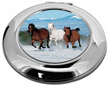 Running Horses in Snow Make-Up Round Compact Mirror