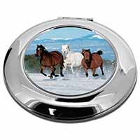 Running Horses in Snow Make-Up Round Compact Mirror