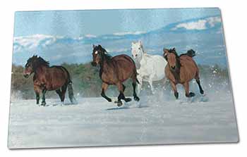 Large Glass Cutting Chopping Board Running Horses in Snow
