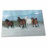 Large Glass Cutting Chopping Board Running Horses in Snow