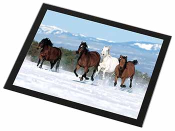 Running Horses in Snow Black Rim High Quality Glass Placemat