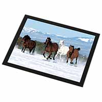 Running Horses in Snow Black Rim High Quality Glass Placemat