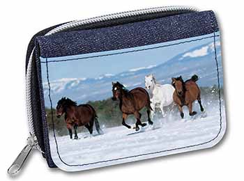 Running Horses in Snow Unisex Denim Purse Wallet