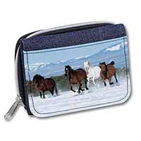 Running Horses in Snow Unisex Denim Purse Wallet