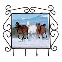 Running Horses in Snow Wrought Iron Key Holder Hooks