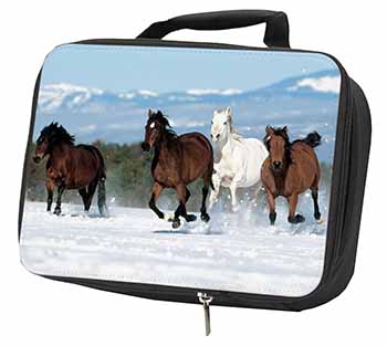 Running Horses in Snow Black Insulated School Lunch Box/Picnic Bag