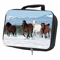 Running Horses in Snow Black Insulated School Lunch Box/Picnic Bag