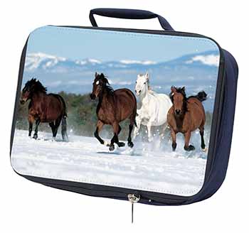 Running Horses in Snow Navy Insulated School Lunch Box/Picnic Bag