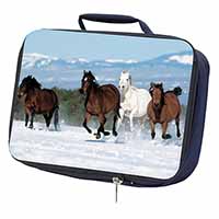 Running Horses in Snow Navy Insulated School Lunch Box/Picnic Bag