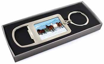 Running Horses in Snow Chrome Metal Bottle Opener Keyring in Box