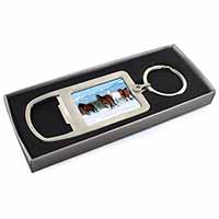 Running Horses in Snow Chrome Metal Bottle Opener Keyring in Box