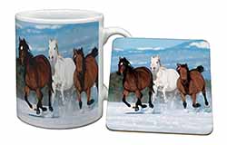 Running Horses in Snow Mug and Coaster Set