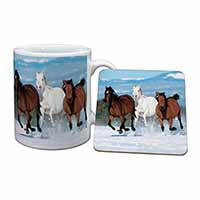 Running Horses in Snow Mug and Coaster Set