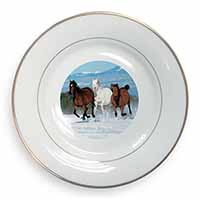 Running Horses in Snow Gold Rim Plate Printed Full Colour in Gift Box
