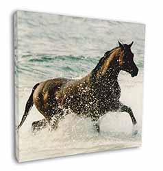 Black Horse in Sea Square Canvas 12"x12" Wall Art Picture Print