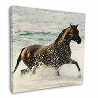 Black Horse in Sea Square Canvas 12"x12" Wall Art Picture Print