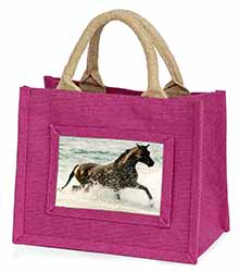 Black Horse in Sea Little Girls Small Pink Jute Shopping Bag