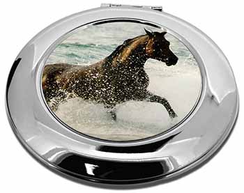 Black Horse in Sea Make-Up Round Compact Mirror