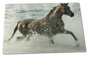 Large Glass Cutting Chopping Board Black Horse in Sea