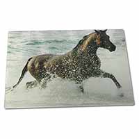 Large Glass Cutting Chopping Board Black Horse in Sea