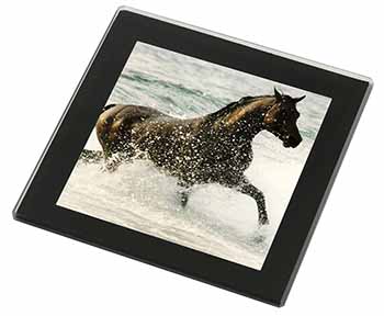 Black Horse in Sea Black Rim High Quality Glass Coaster