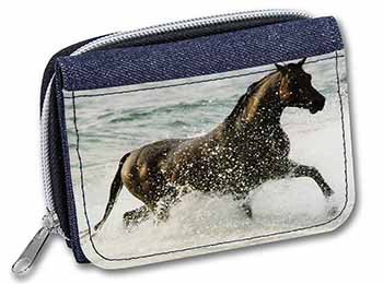 Black Horse in Sea Unisex Denim Purse Wallet
