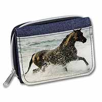 Black Horse in Sea Unisex Denim Purse Wallet
