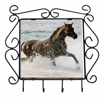 Black Horse in Sea Wrought Iron Key Holder Hooks