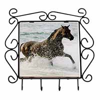 Black Horse in Sea Wrought Iron Key Holder Hooks