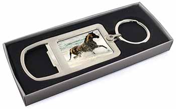 Black Horse in Sea Chrome Metal Bottle Opener Keyring in Box