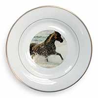 Black Horse in Sea Gold Rim Plate Printed Full Colour in Gift Box
