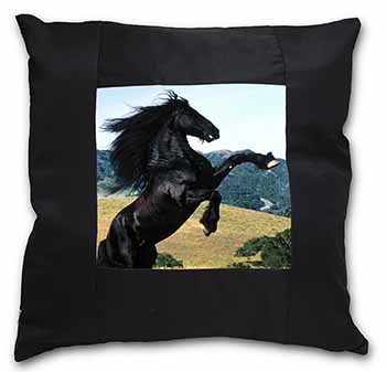 Rearing Black Stallion Black Satin Feel Scatter Cushion