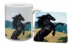 Rearing Black Stallion Mug and Coaster Set