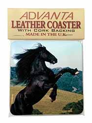 Rearing Black Stallion Single Leather Photo Coaster