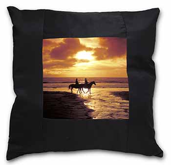 Sunset Horse Riding Black Satin Feel Scatter Cushion