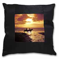 Sunset Horse Riding Black Satin Feel Scatter Cushion